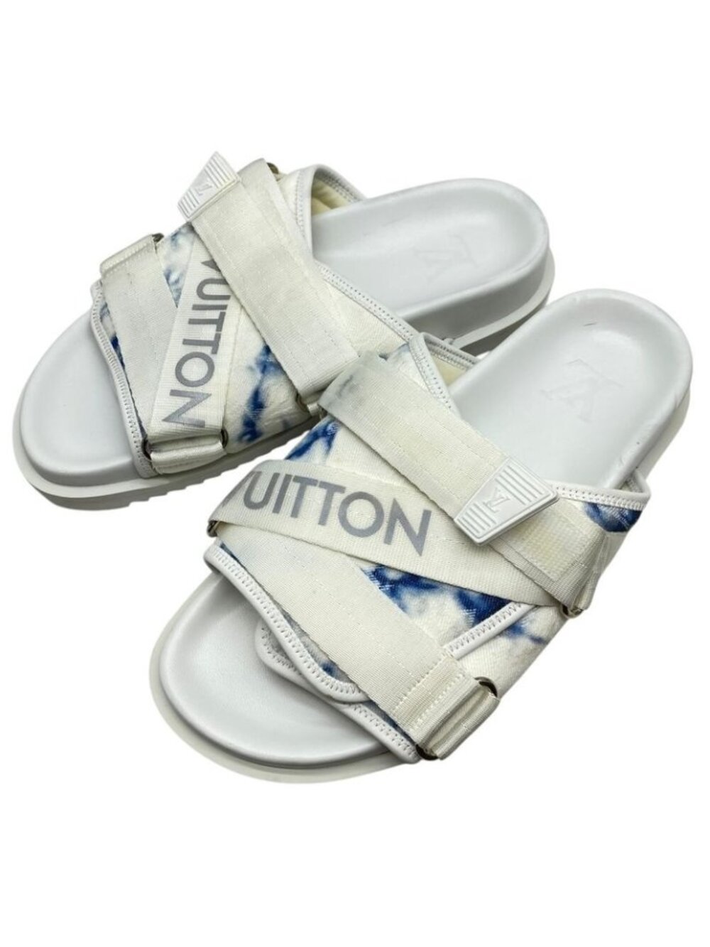 Louis Vuitton Lou Line Sandals Tie Dye Pattern Fabric White Blue Luxury - Picture 1 of 10